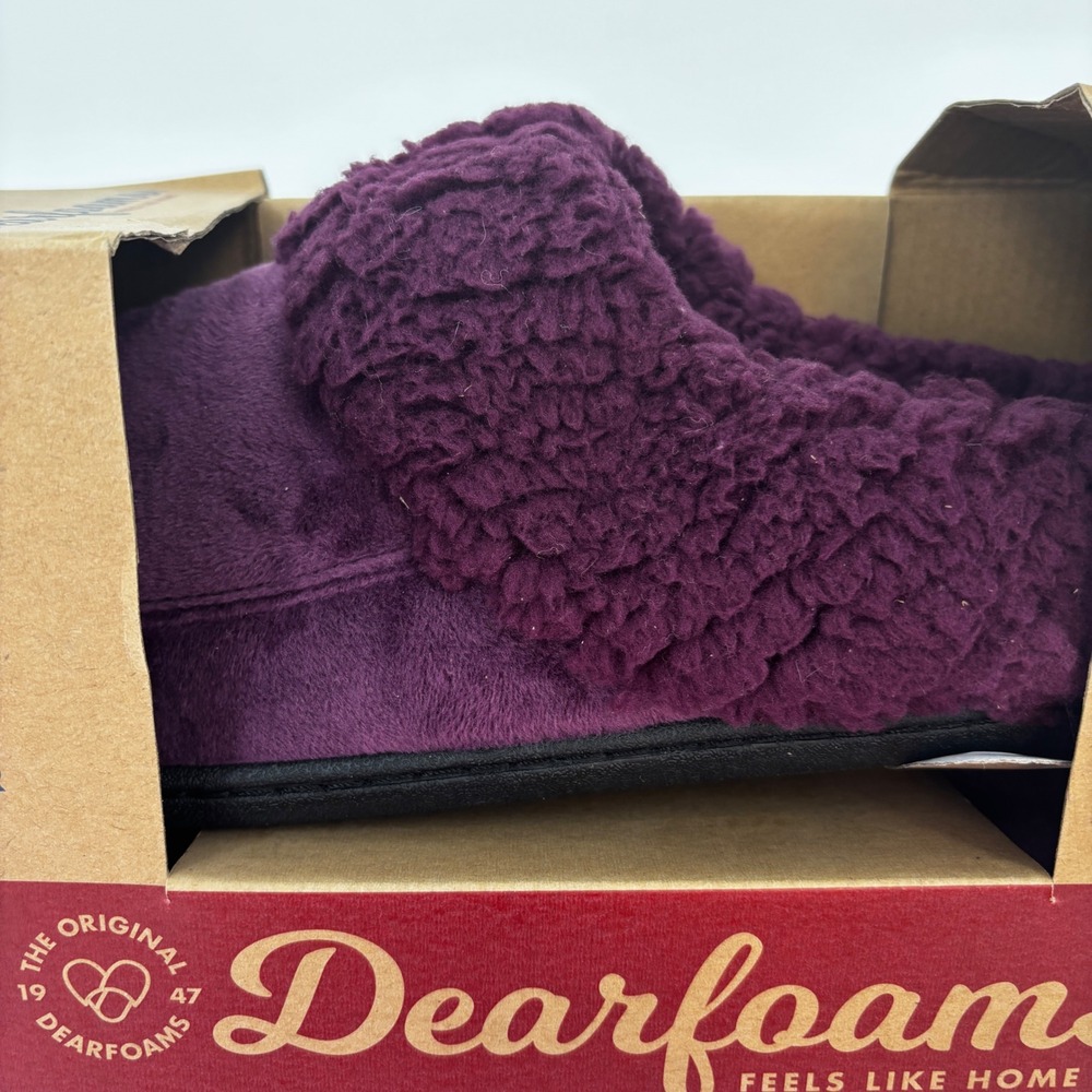 Dearfoams Slippers Womens Large 9-10 Purple Memory Foam Sherpa Scuff New comfy